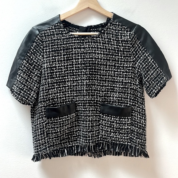 NWT Zara trf collection Tweed Fringed Top - Picture 3 of 6